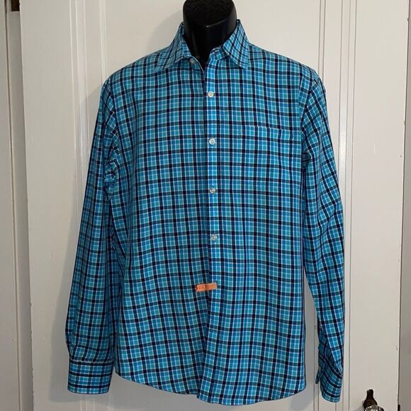 Saks Fifth Avenue blue checked shirt - Picture 1 of 8